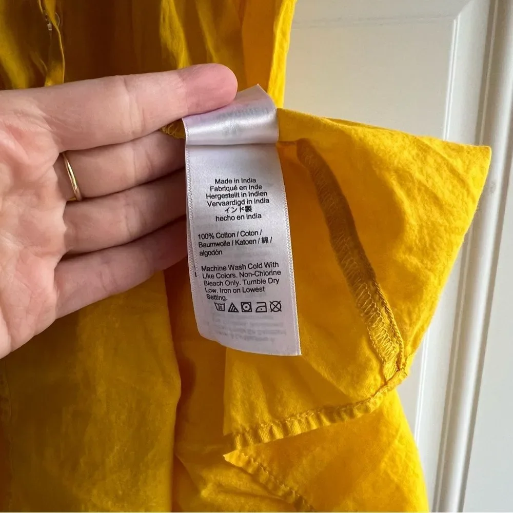 J. Crew Cotton Voile Tiered Button Down Beach Mini Dress in Sunny Yellow